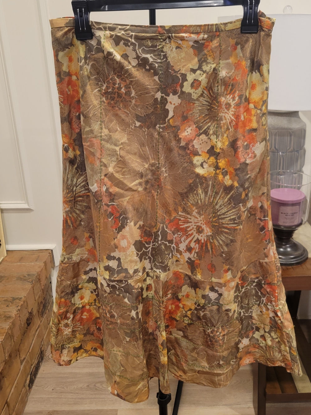Sigrid Olsen Floral A-Line Skirt in Brown, Orange and Yellow